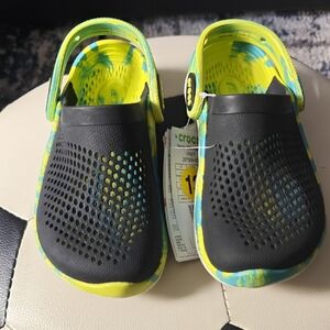 Crocs Kids' Black and Green Clogs